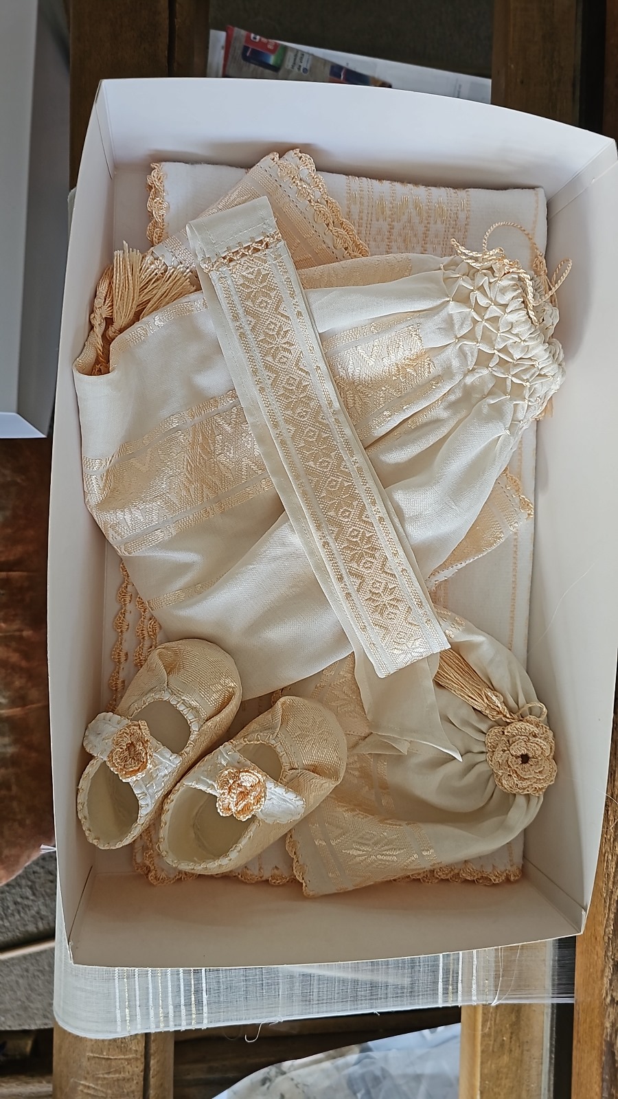 Costumaș din borangic pentru botez fetiță - CBF5